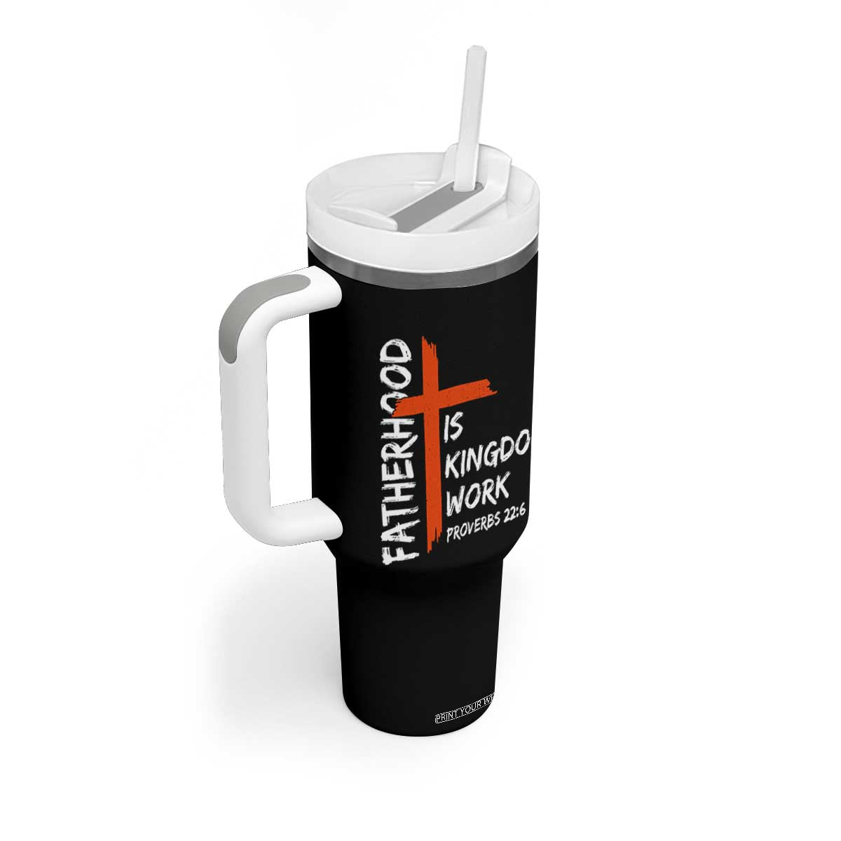 Fatherhood Is Kingdom Work Tumbler With Handle Vintage Christian Dad Cross Bible Verse