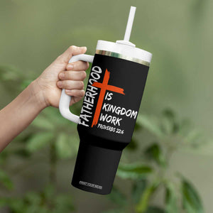 Fatherhood Is Kingdom Work Tumbler With Handle Vintage Christian Dad Cross Bible Verse