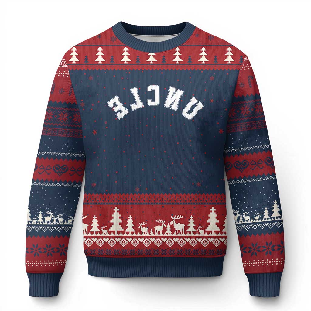 Uncles Ugly Christmas Sweater Pregnancy Announcement Gifts For Uncle Retro Upside Down Text TS10 Navy Red Print Your Wear