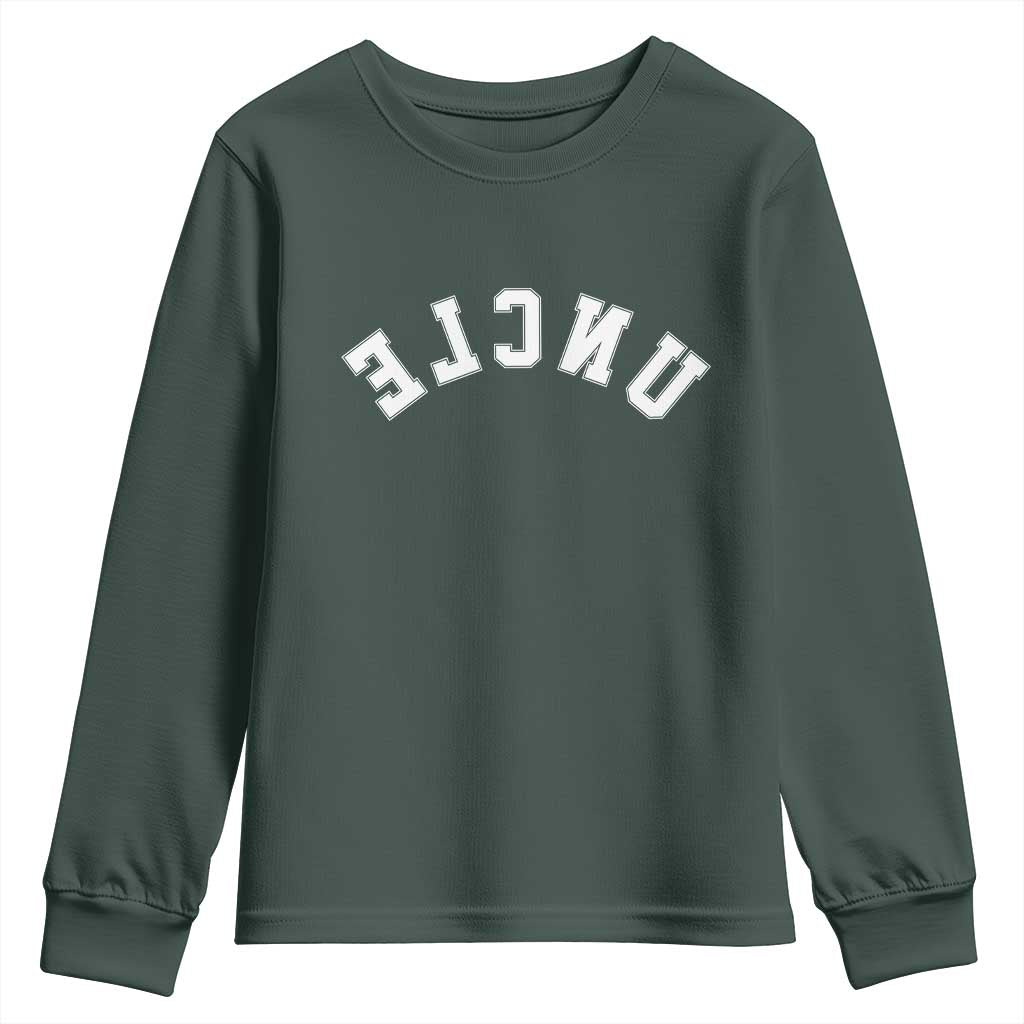 Uncles Youth Sweatshirt Pregnancy Announcement Gifts For Uncle Retro Upside Down Text TS10 Dark Forest Green Print Your Wear