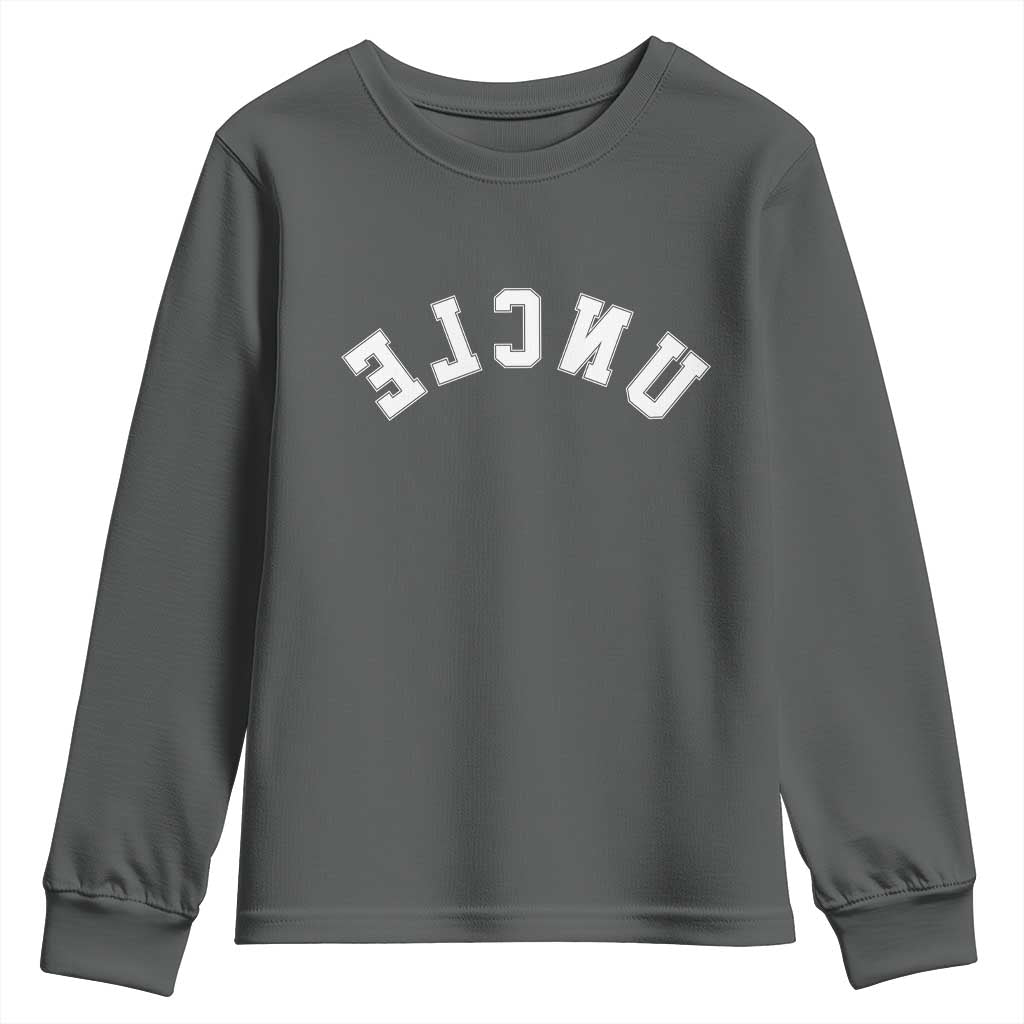 Uncles Youth Sweatshirt Pregnancy Announcement Gifts For Uncle Retro Upside Down Text TS10 Dark Heather Print Your Wear