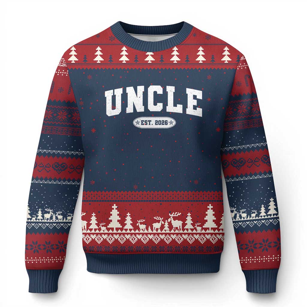 Promoted To Uncle Est 2026 Ugly Christmas Sweater New Uncle Gift TS10 Navy Red Print Your Wear