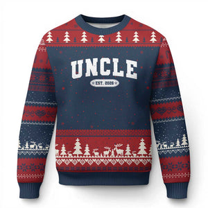 Promoted To Uncle Est 2026 Ugly Christmas Sweater New Uncle Gift TS10 Navy Red Print Your Wear