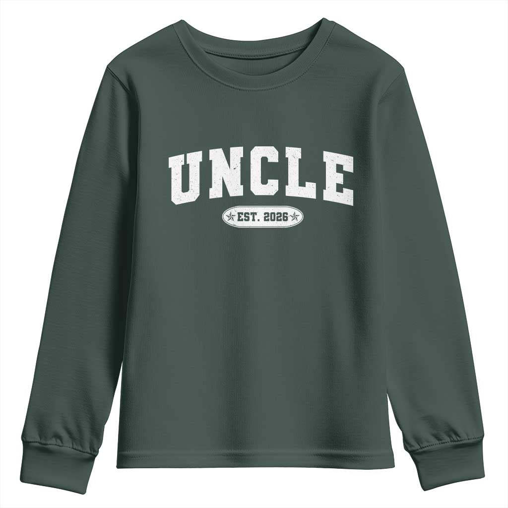 Promoted To Uncle Est 2026 Youth Sweatshirt New Uncle Gift TS10 Dark Forest Green Print Your Wear