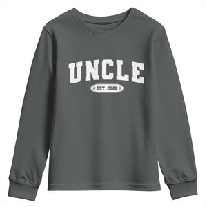 Promoted To Uncle Est 2026 Youth Sweatshirt New Uncle Gift TS10 Dark Heather Print Your Wear