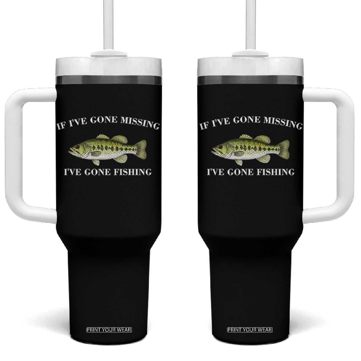 Funny Bass Fishing Tumbler With Handle Largemouth Bass Anglers Outdoor Lovers TS10 One Size: 40 oz Black Print Your Wear