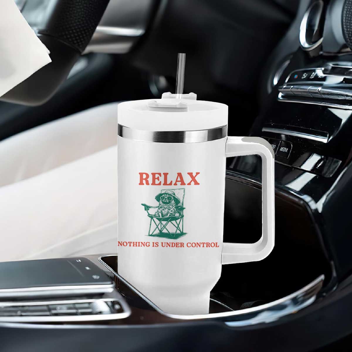 Chill Pug Tumbler With Handle Vintage Dog Lovers Relax Nothing Is Under Control Summer Chilling Vibes