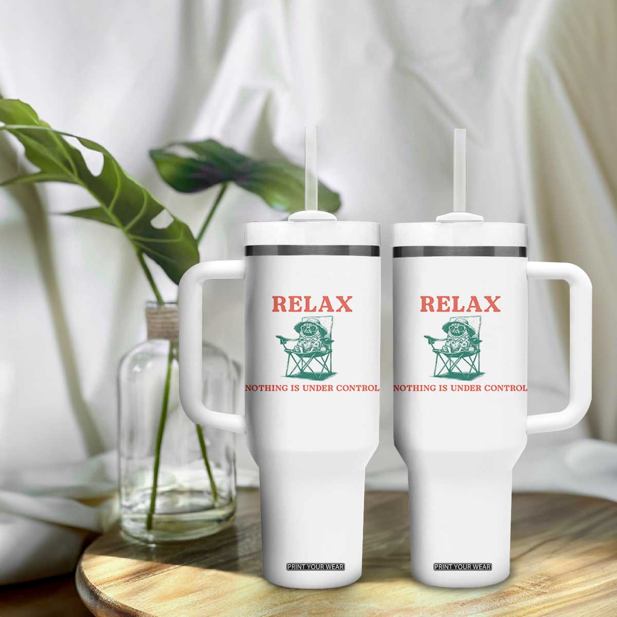 Chill Pug Tumbler With Handle Vintage Dog Lovers Relax Nothing Is Under Control Summer Chilling Vibes