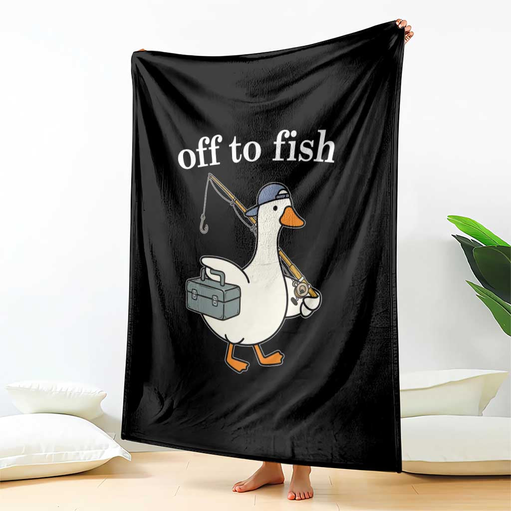 Funny Goose Fishing Throw Blanket Off to Fish Cute Waterfowl Angler Gift for Fishing Lovers