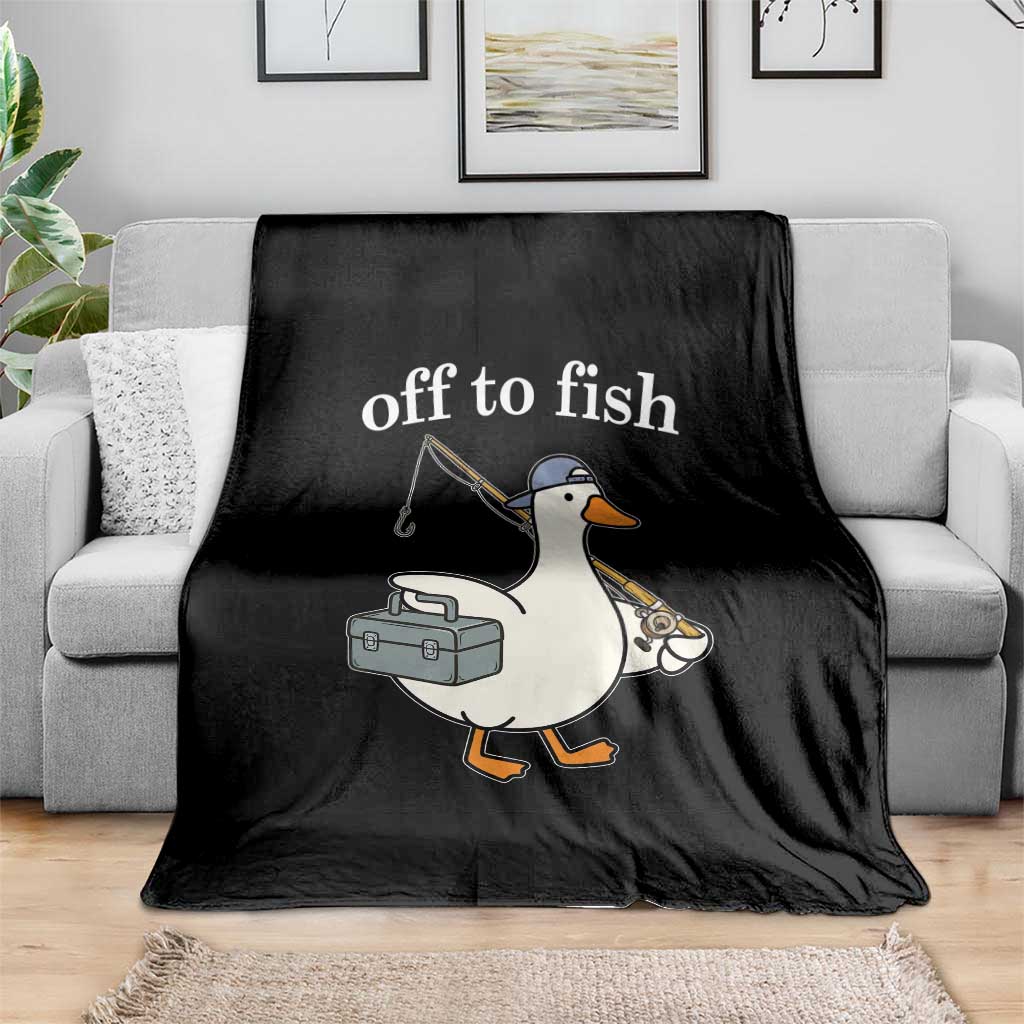 Funny Goose Fishing Throw Blanket Off to Fish Cute Waterfowl Angler Gift for Fishing Lovers