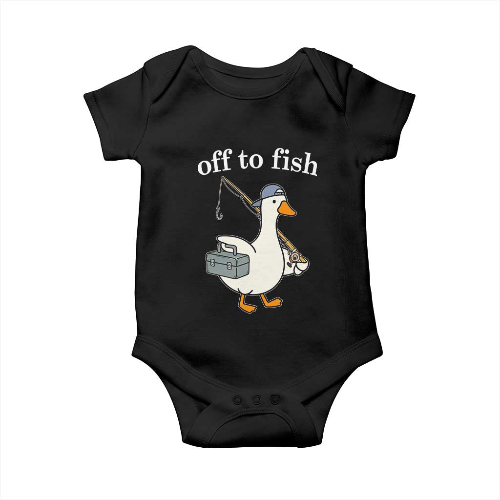 Funny Goose Fishing Baby Onesie Off to Fish Cute Waterfowl Angler Gift for Fishing Lovers TS10 Black Print Your Wear