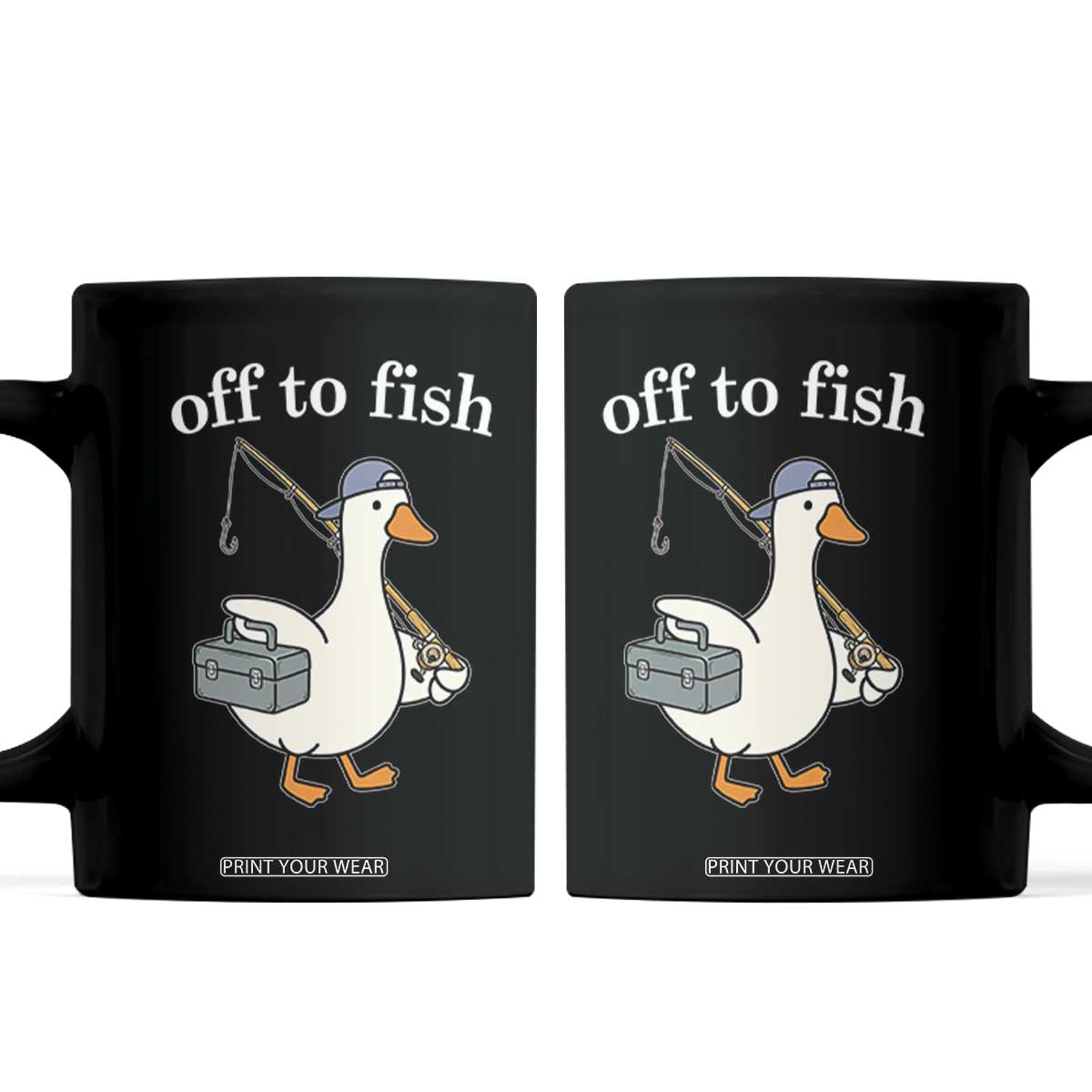Funny Goose Fishing Coffee Mug Off to Fish Cute Waterfowl Angler Gift for Fishing Lovers
