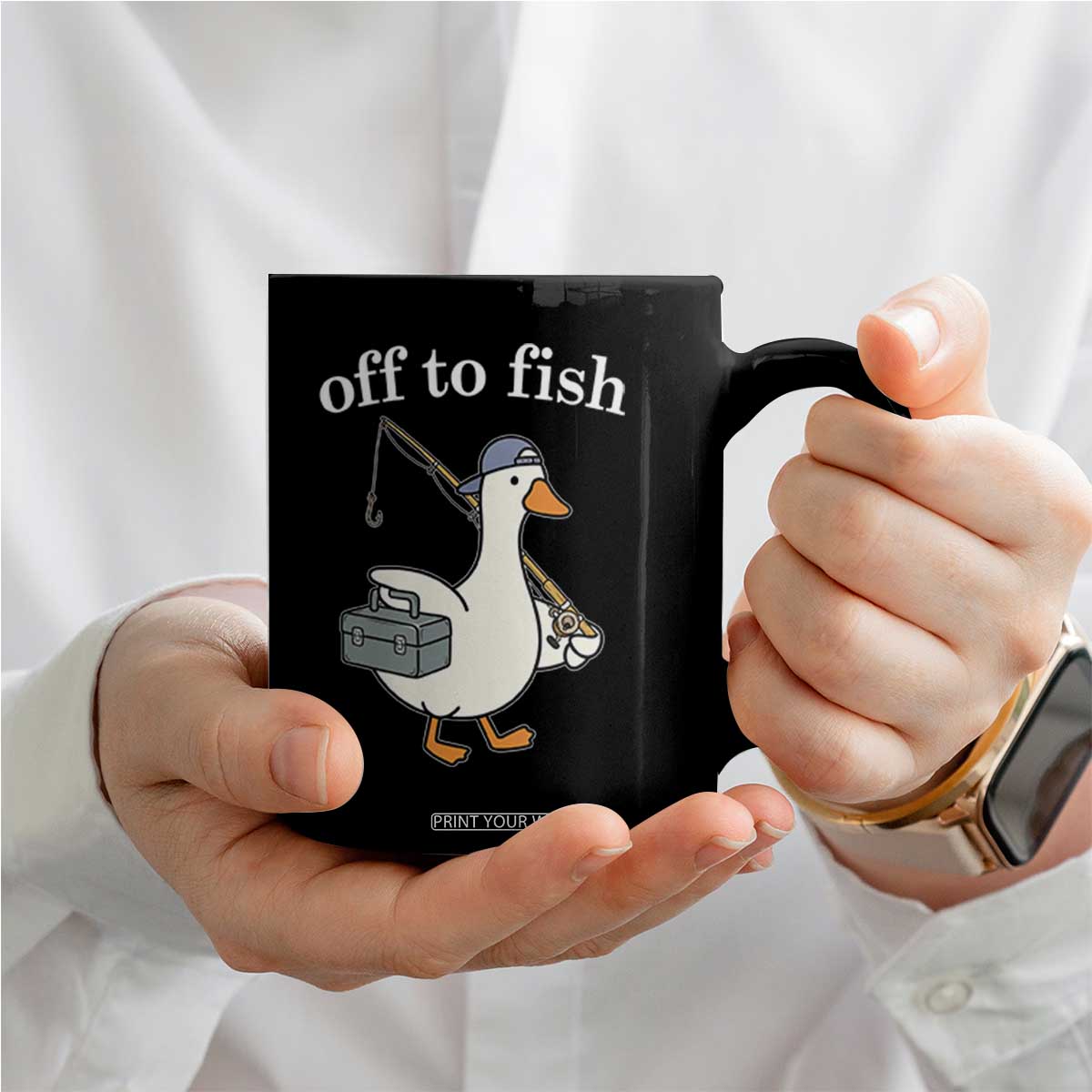 Funny Goose Fishing Coffee Mug Off to Fish Cute Waterfowl Angler Gift for Fishing Lovers