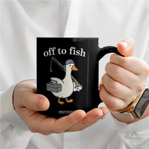 Funny Goose Fishing Coffee Mug Off to Fish Cute Waterfowl Angler Gift for Fishing Lovers