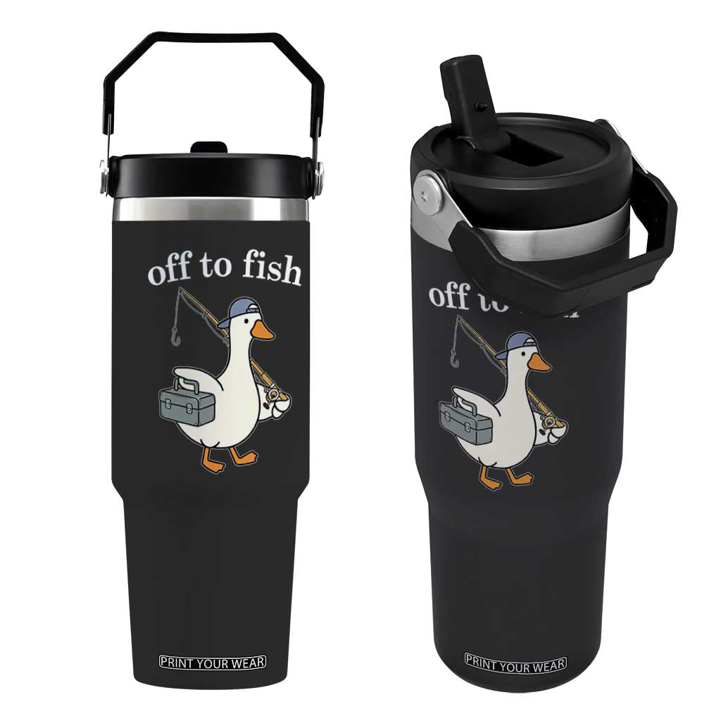 Funny Goose Fishing Flip Straw Tumbler Off to Fish Cute Waterfowl Angler Gift for Fishing Lovers