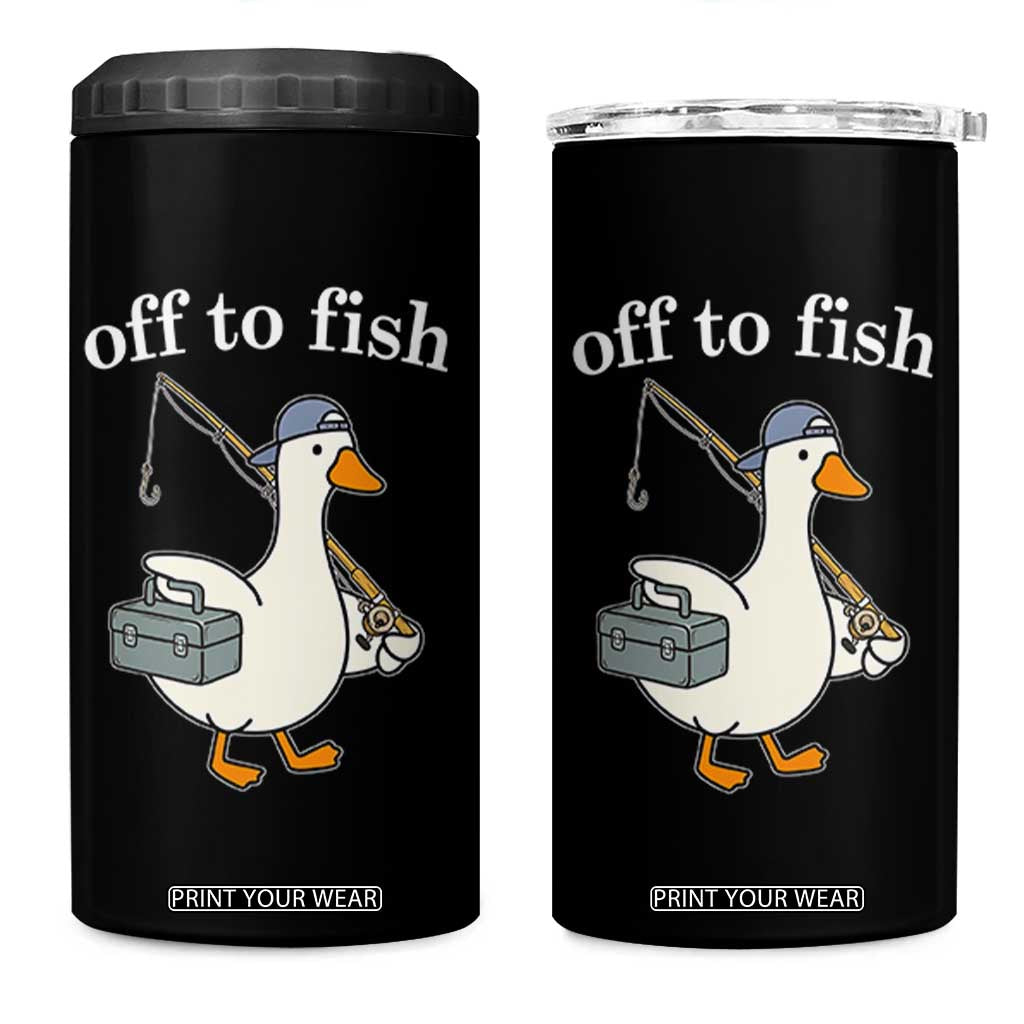 Funny Goose Fishing 4 in 1 Can Cooler Tumbler Off to Fish Cute Waterfowl Angler Gift for Fishing Lovers