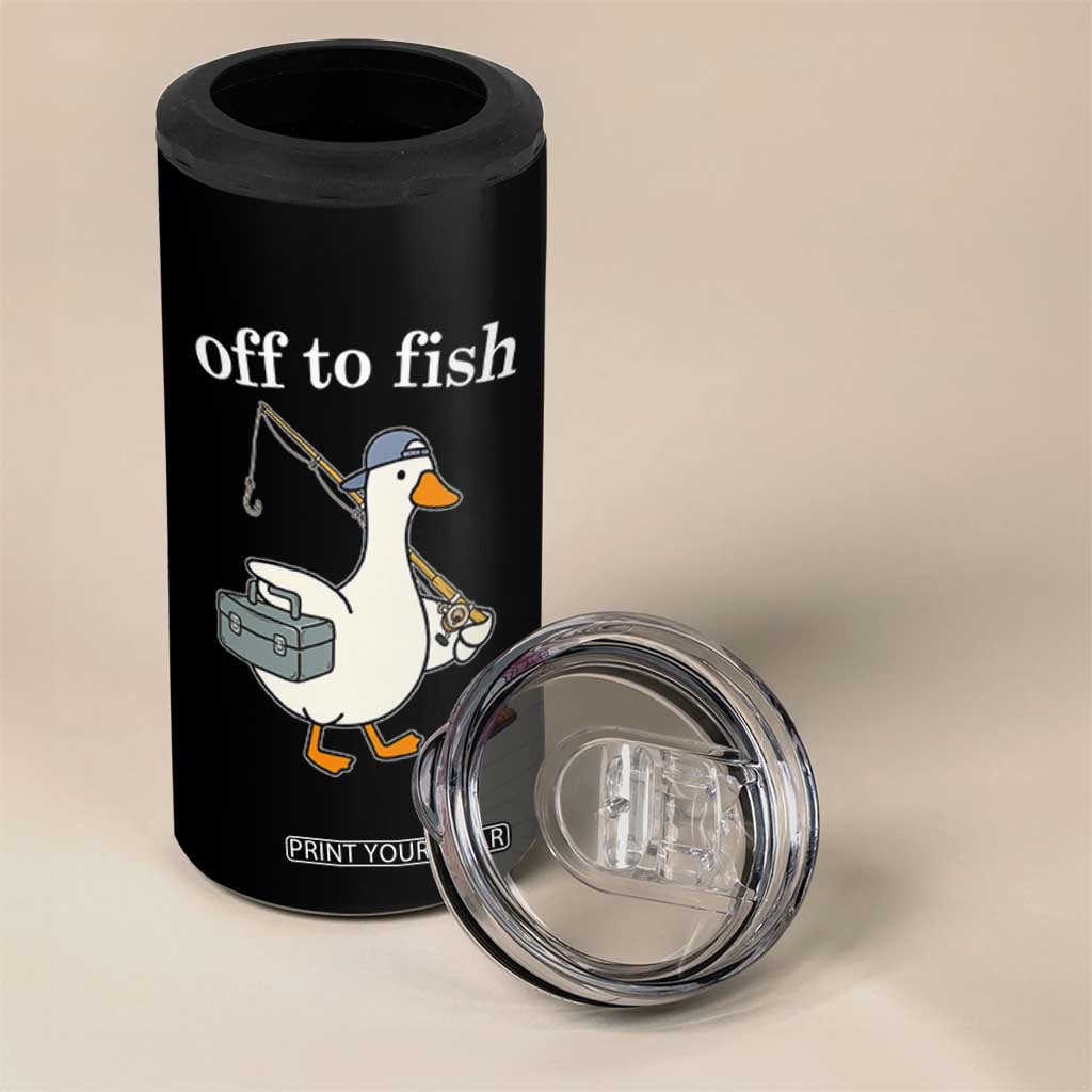 Funny Goose Fishing 4 in 1 Can Cooler Tumbler Off to Fish Cute Waterfowl Angler Gift for Fishing Lovers