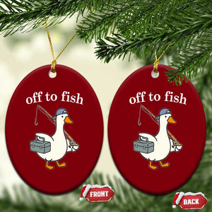 Funny Goose Fishing Ceramic Ornament Off to Fish Cute Waterfowl Angler Gift for Fishing Lovers