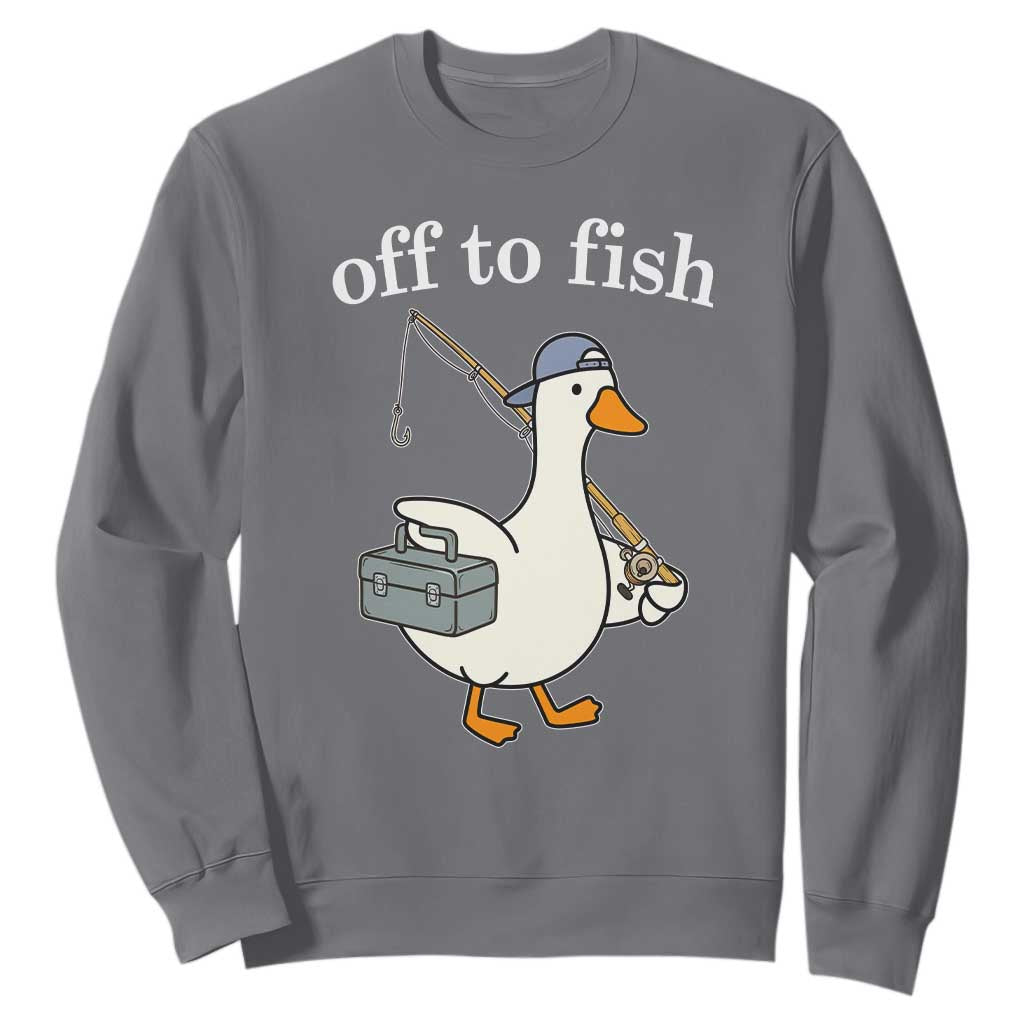 Funny Goose Fishing Sweatshirt Off to Fish Cute Waterfowl Angler Gift for Fishing Lovers