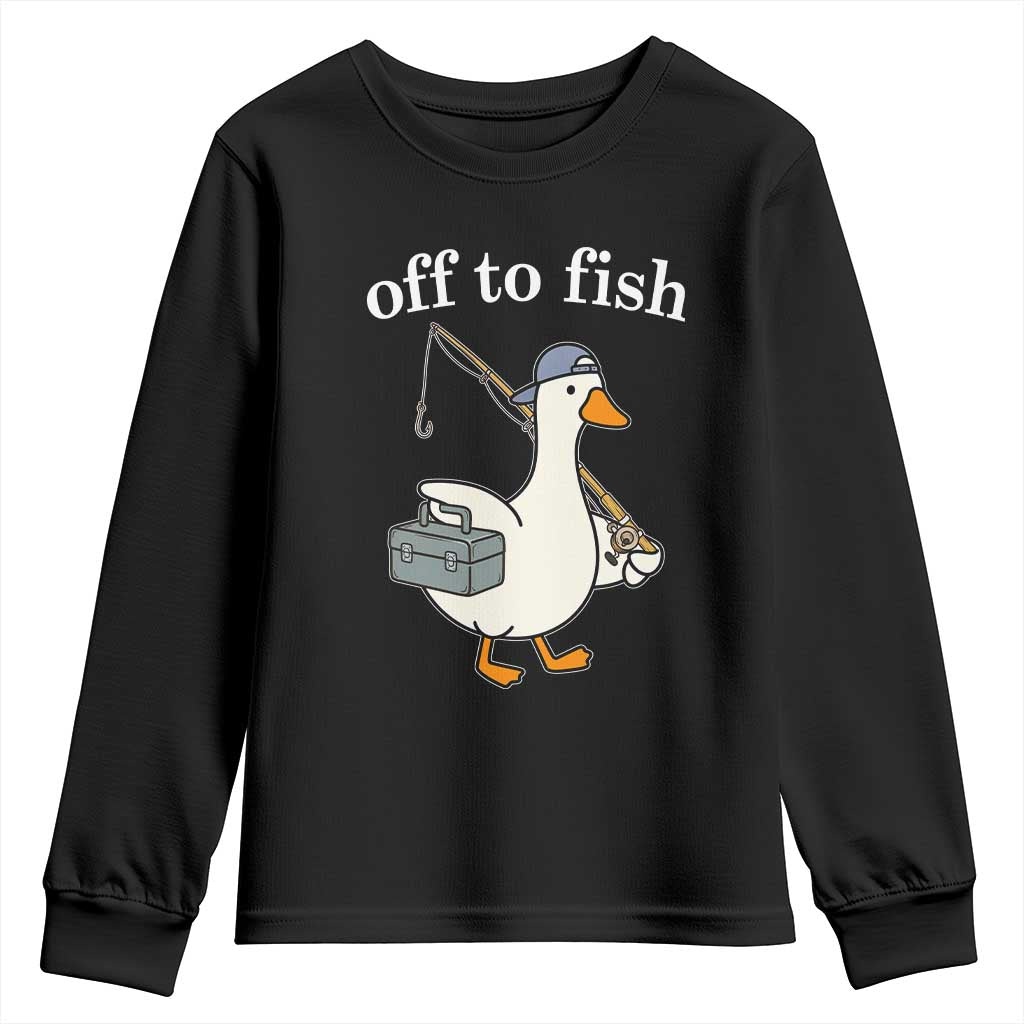 Funny Goose Fishing Youth Sweatshirt Off to Fish Cute Waterfowl Angler Gift for Fishing Lovers TS10 Black Print Your Wear