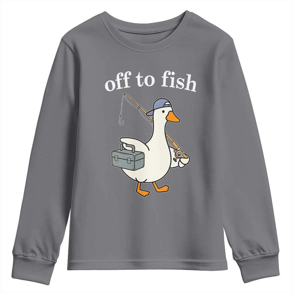 Funny Goose Fishing Youth Sweatshirt Off to Fish Cute Waterfowl Angler Gift for Fishing Lovers