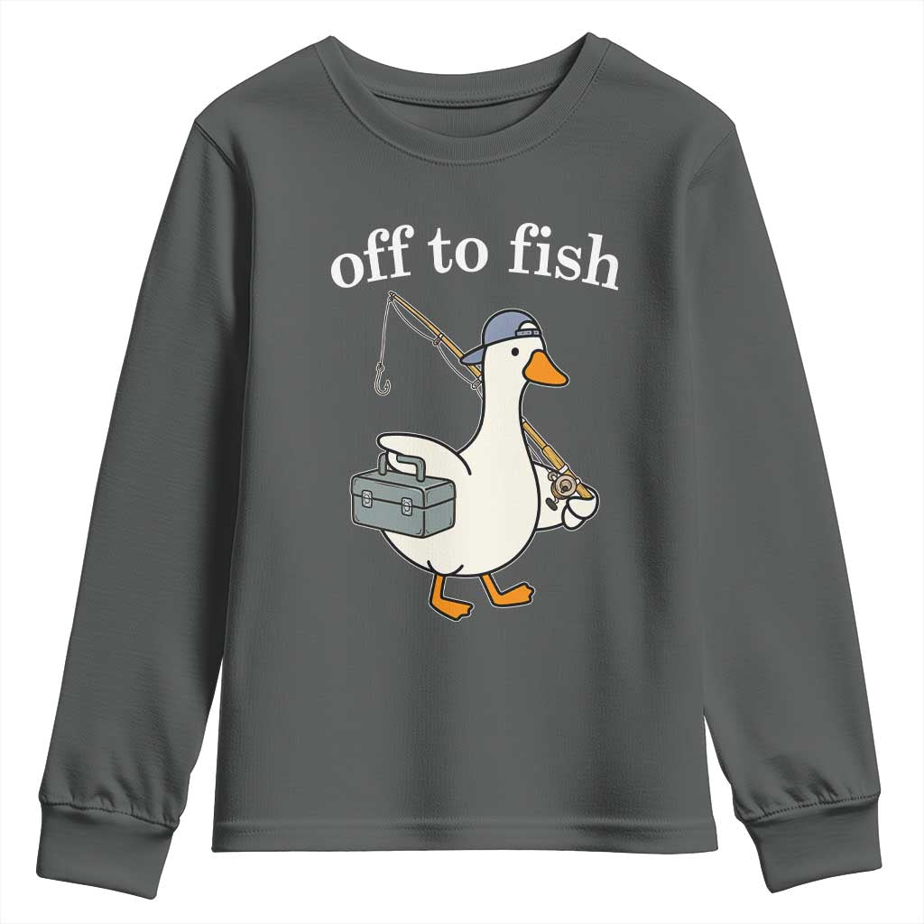 Funny Goose Fishing Youth Sweatshirt Off to Fish Cute Waterfowl Angler Gift for Fishing Lovers