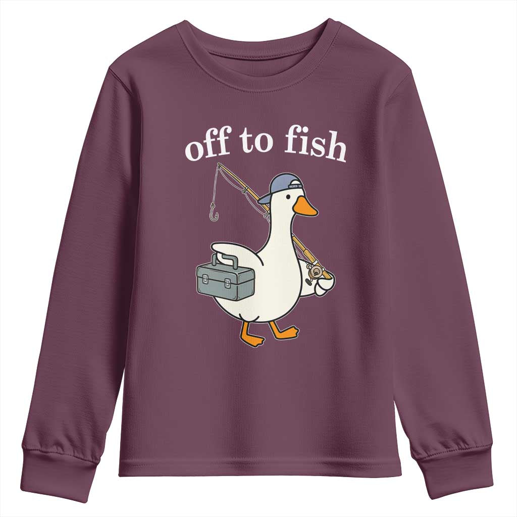 Funny Goose Fishing Youth Sweatshirt Off to Fish Cute Waterfowl Angler Gift for Fishing Lovers