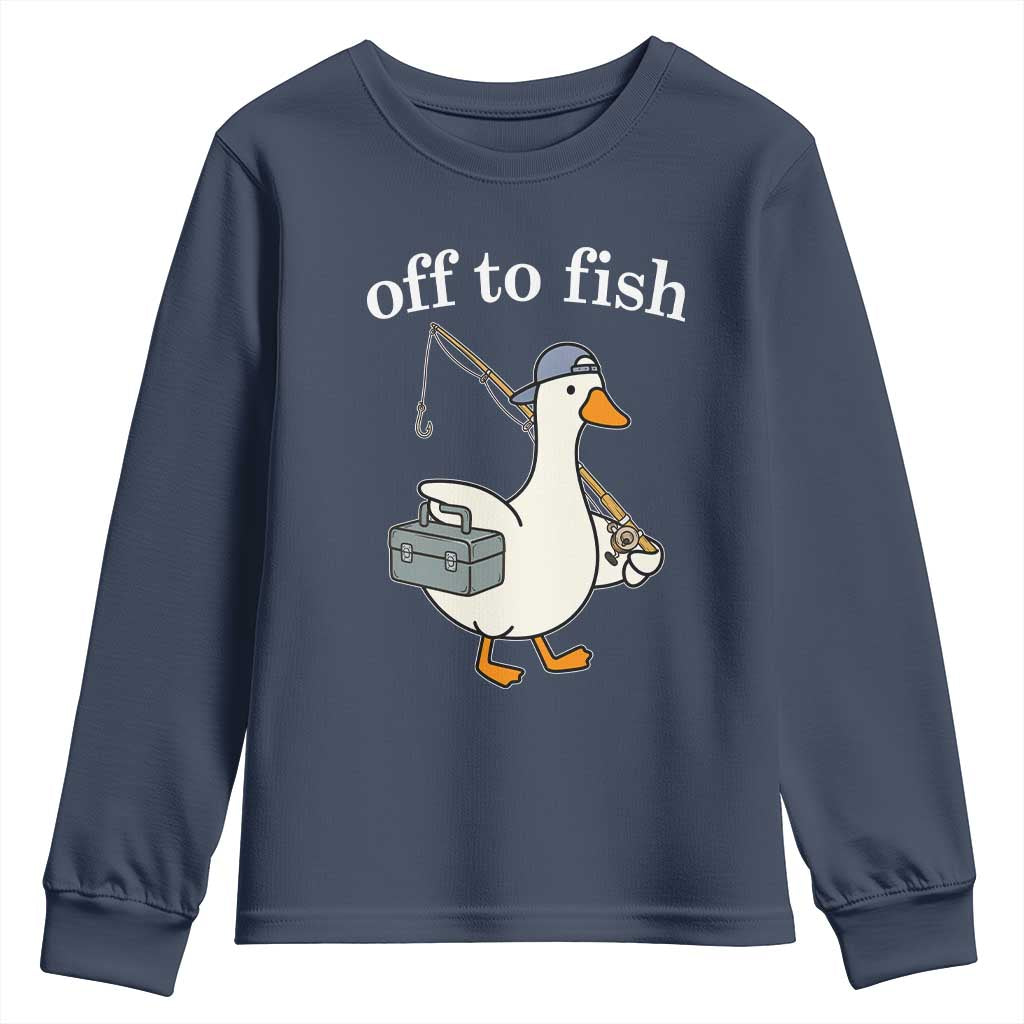 Funny Goose Fishing Youth Sweatshirt Off to Fish Cute Waterfowl Angler Gift for Fishing Lovers