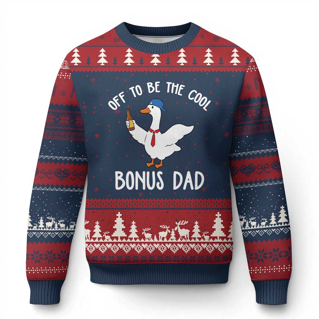 Funny Stepdad Silly Goose Ugly Christmas Sweater Off To Be The Cool Bonus Dad TS10 Navy Red Print Your Wear
