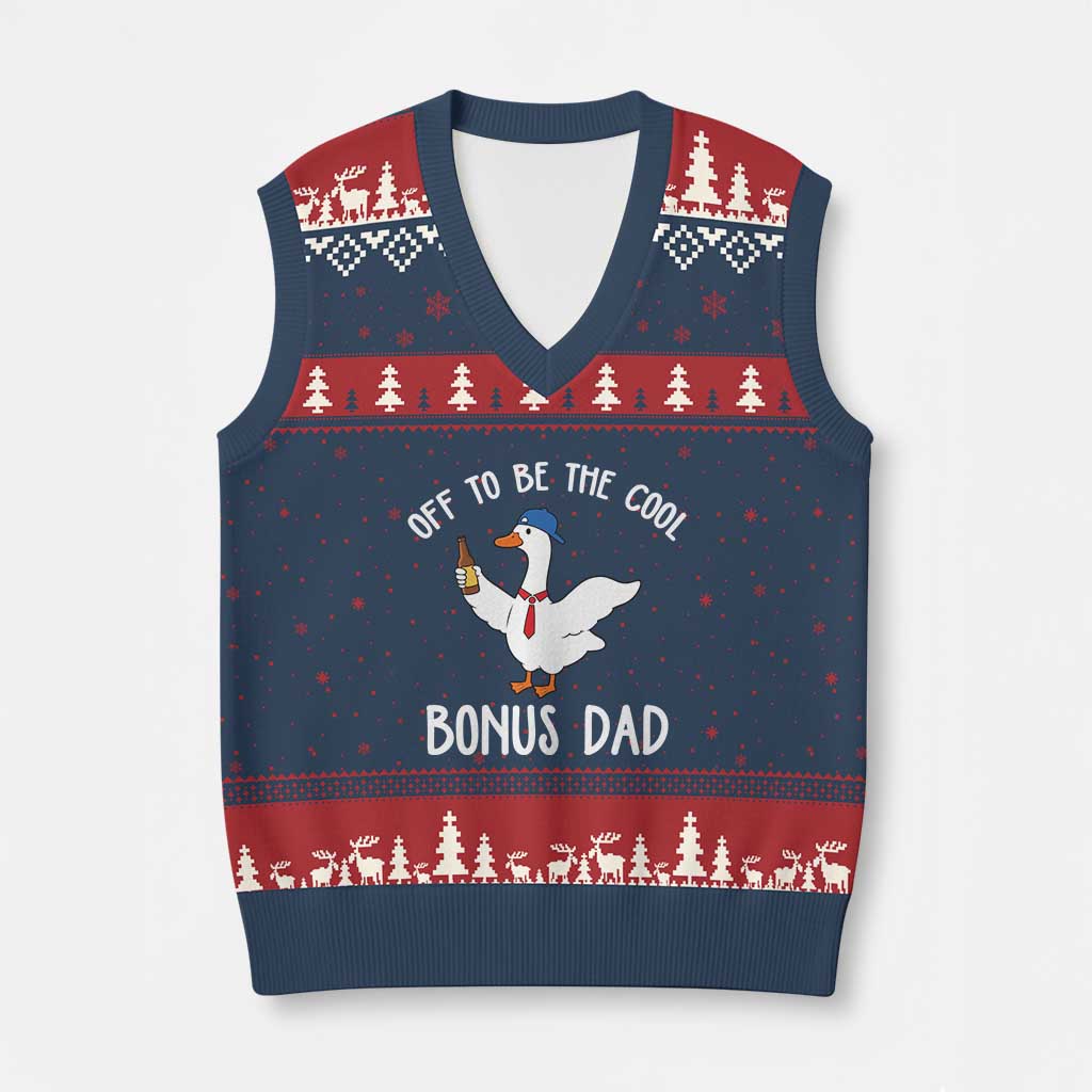 Funny Stepdad Silly Goose V-Neck Knit Sweater Vest Off To Be The Cool Bonus Dad TS10 Navy Red Print Your Wear