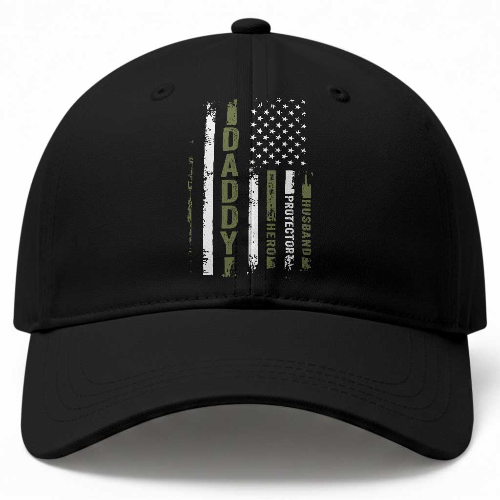 Daddy Husband Protector Hero Baseball Cap Fathers Day Vintage American Flag
