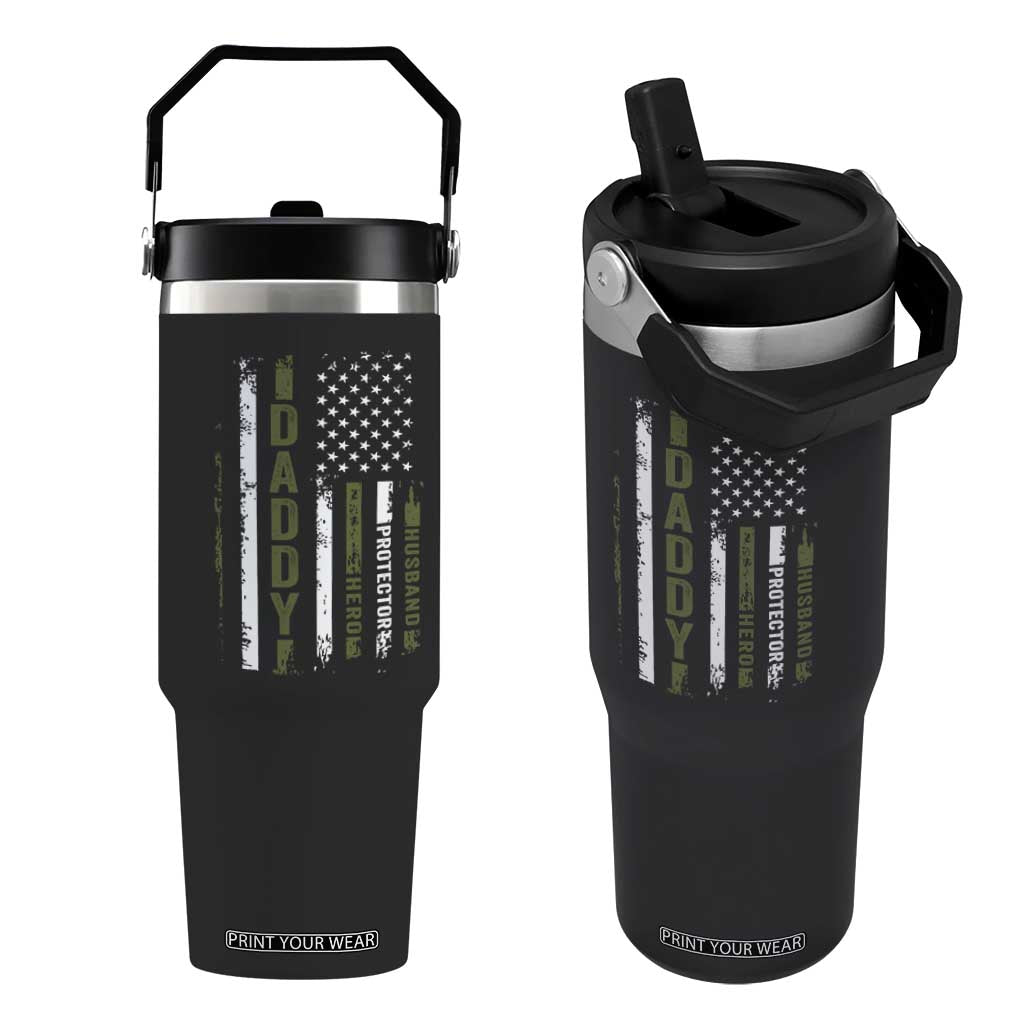 Daddy Husband Protector Hero Flip Straw Tumbler Fathers Day Vintage American Flag