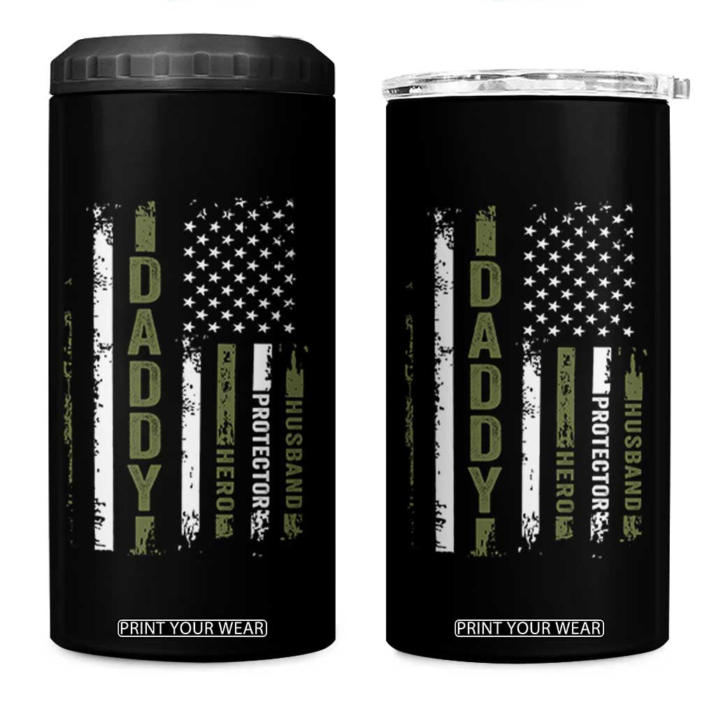 Daddy Husband Protector Hero 4 in 1 Can Cooler Tumbler Fathers Day Vintage American Flag