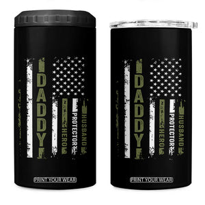 Daddy Husband Protector Hero 4 in 1 Can Cooler Tumbler Fathers Day Vintage American Flag