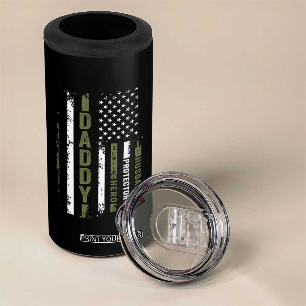 Daddy Husband Protector Hero 4 in 1 Can Cooler Tumbler Fathers Day Vintage American Flag