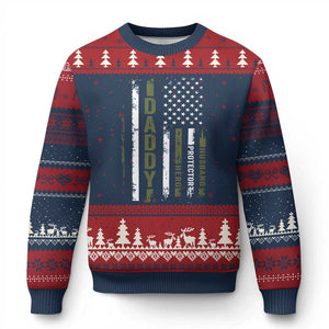 Daddy Husband Protector Hero Ugly Christmas Sweater Fathers Day Vintage American Flag
