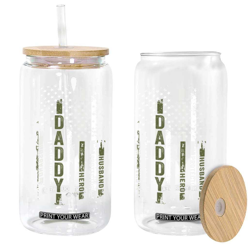 Daddy Husband Protector Hero Glass Can Fathers Day Vintage American Flag
