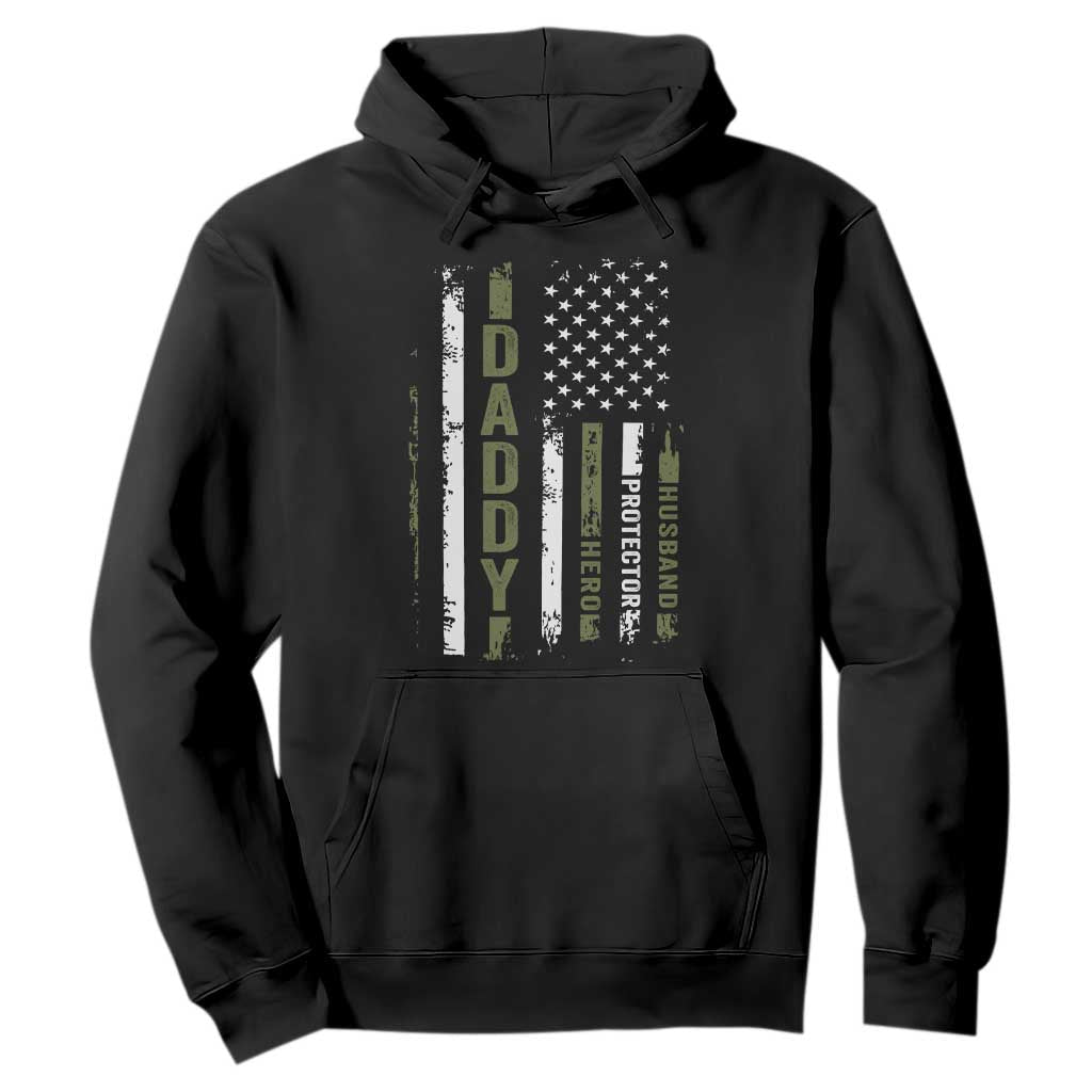 Daddy Husband Protector Hero Hoodie Fathers Day Vintage American Flag
