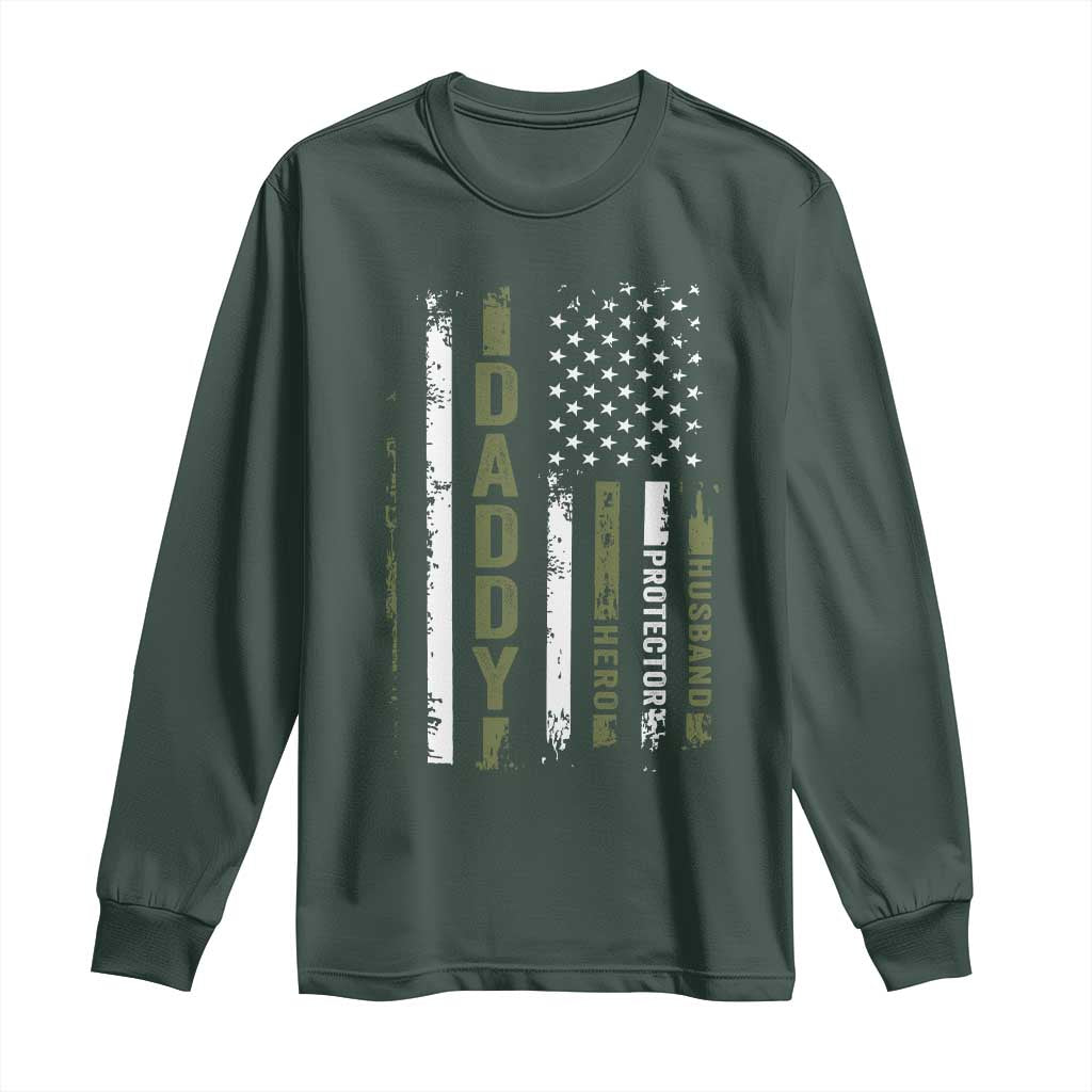 Daddy Husband Protector Hero Long Sleeve Shirt Fathers Day Vintage American Flag