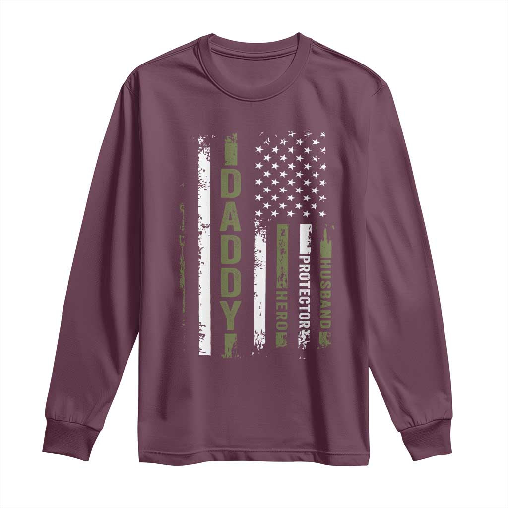 Daddy Husband Protector Hero Long Sleeve Shirt Fathers Day Vintage American Flag
