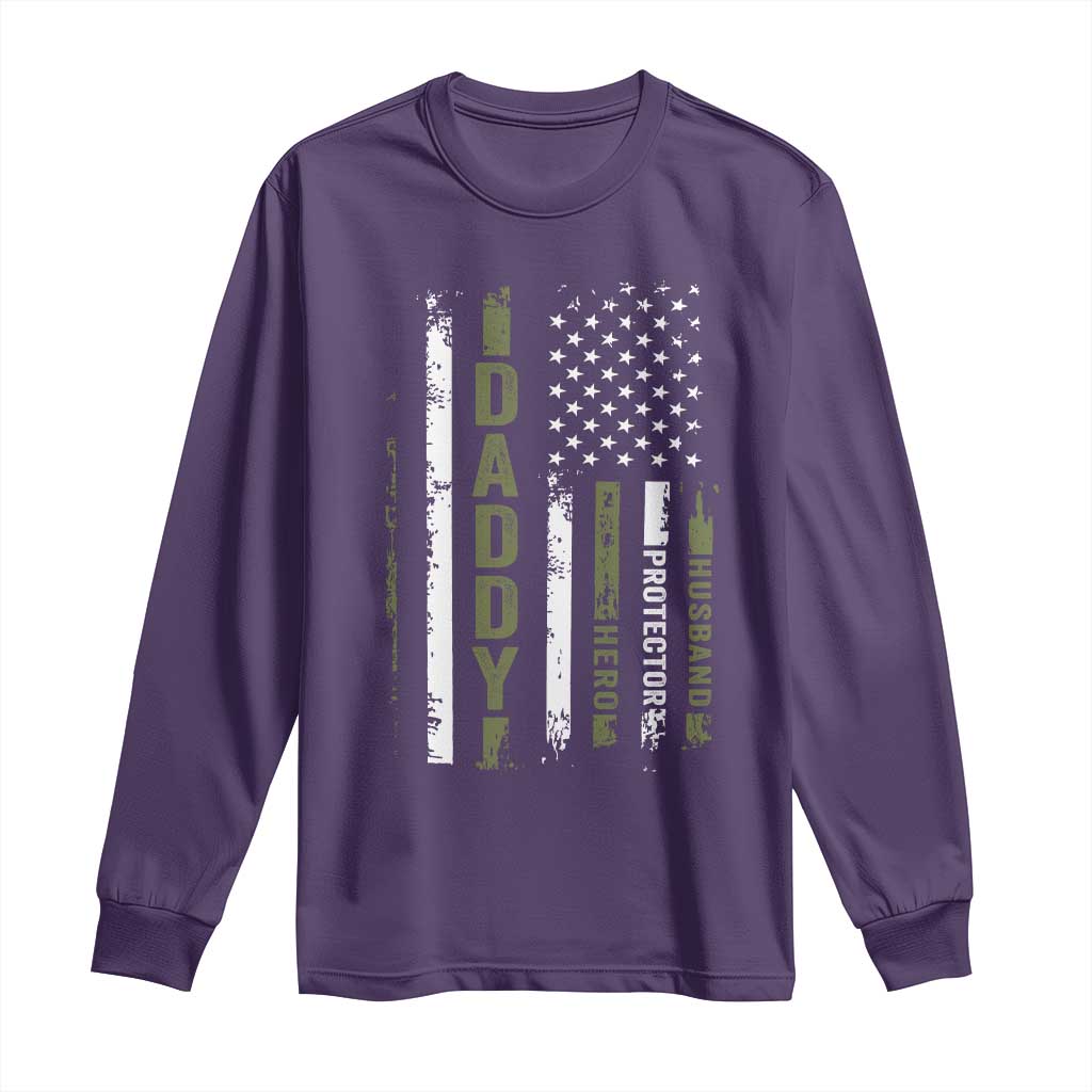 Daddy Husband Protector Hero Long Sleeve Shirt Fathers Day Vintage American Flag