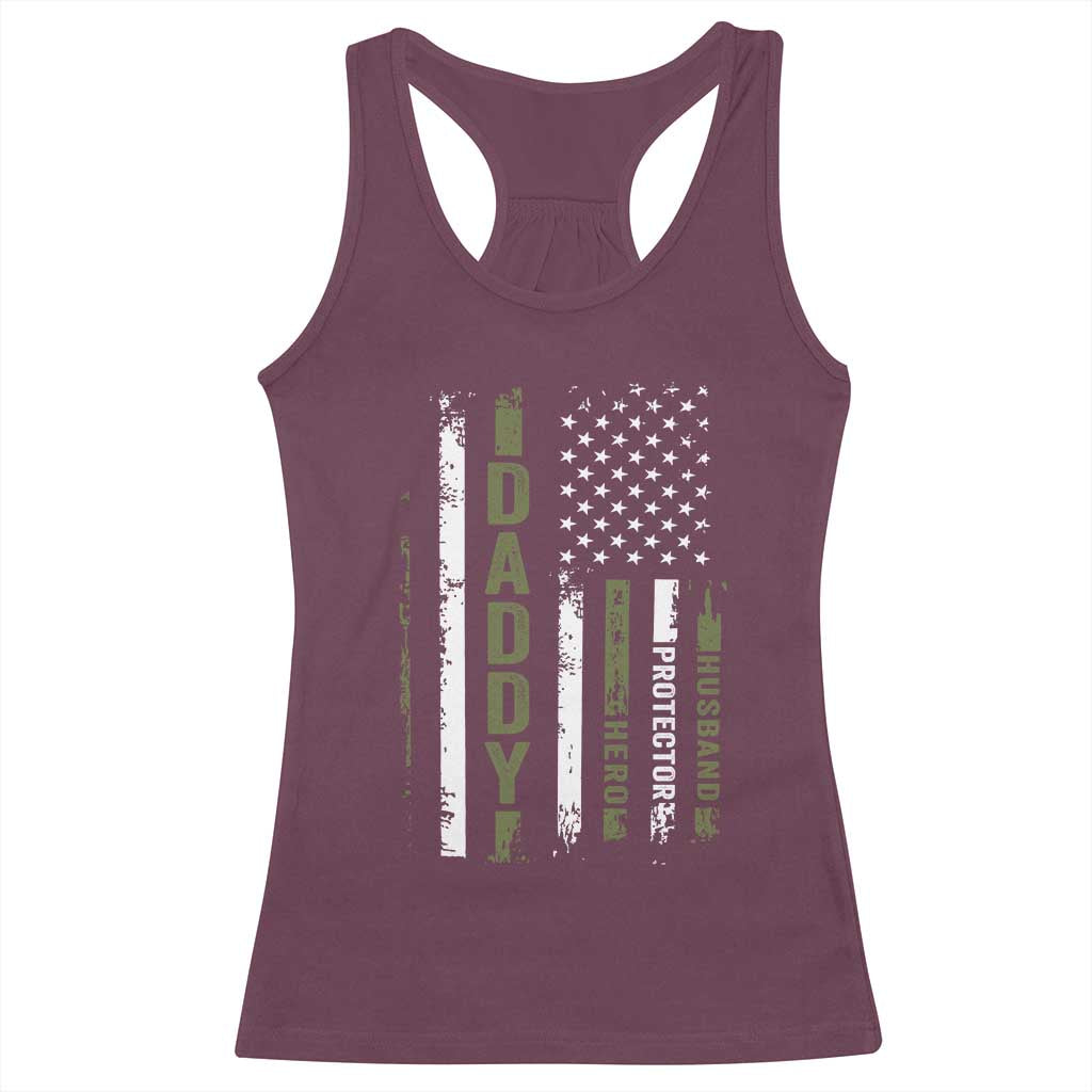 Daddy Husband Protector Hero Racerback Tank Top Fathers Day Vintage American Flag