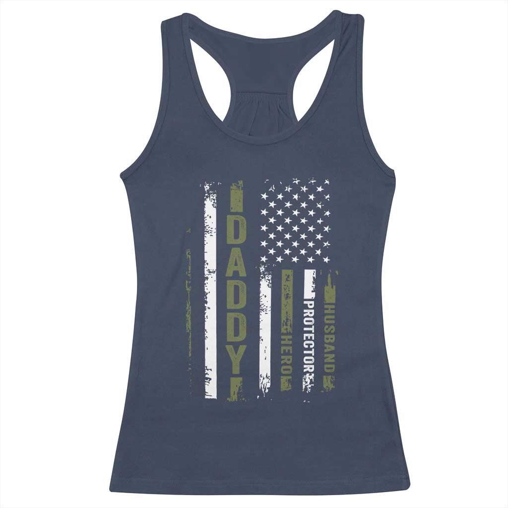 Daddy Husband Protector Hero Racerback Tank Top Fathers Day Vintage American Flag