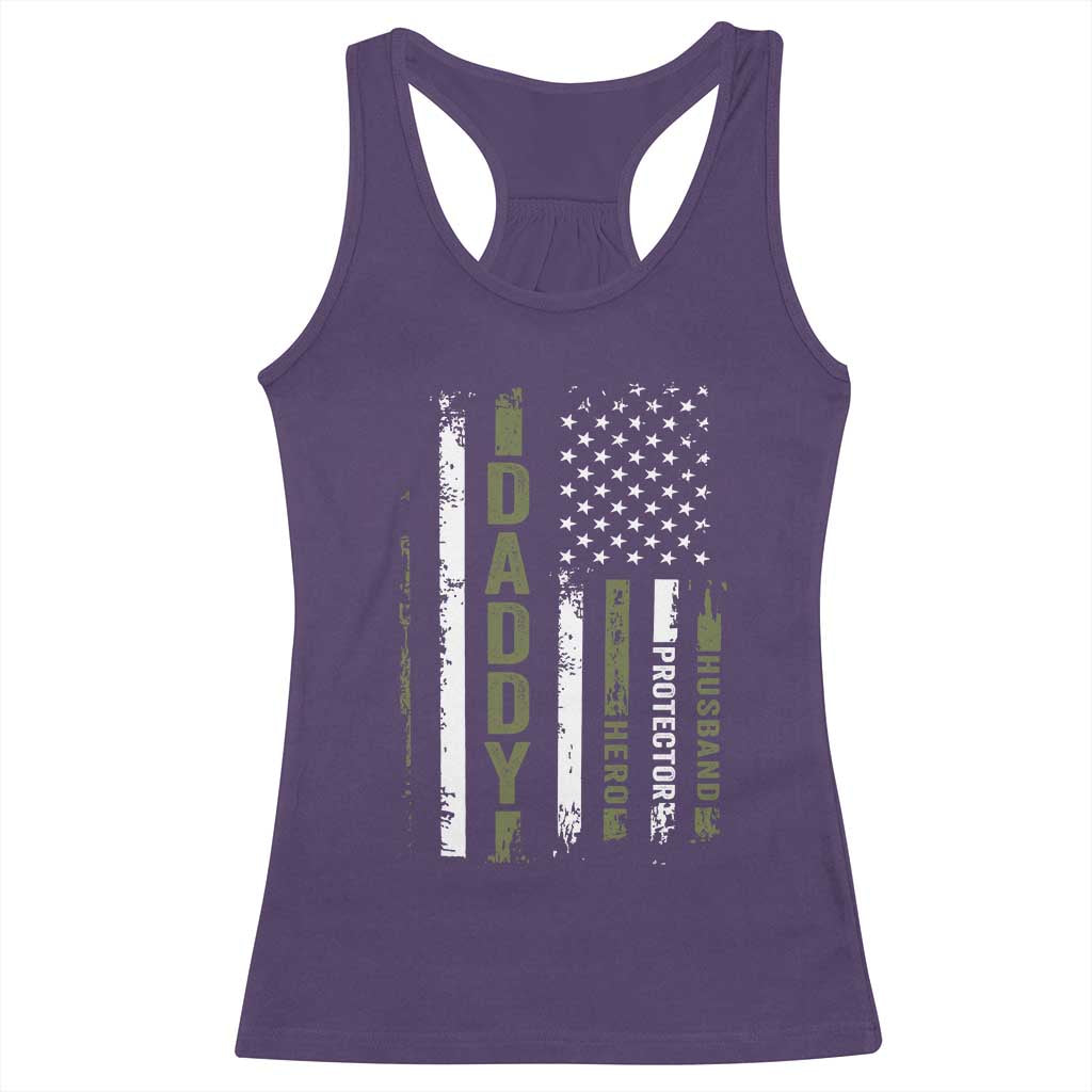 Daddy Husband Protector Hero Racerback Tank Top Fathers Day Vintage American Flag