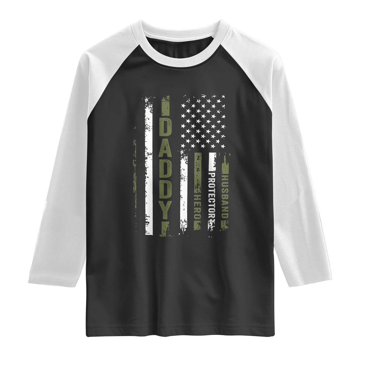 Daddy Husband Protector Hero Raglan Shirt Fathers Day Vintage American Flag