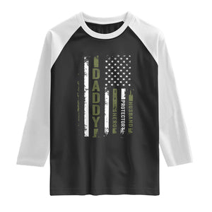 Daddy Husband Protector Hero Raglan Shirt Fathers Day Vintage American Flag