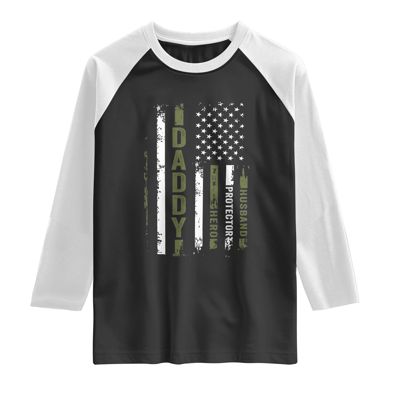 Daddy Husband Protector Hero Raglan Shirt Fathers Day Vintage American Flag TS10 Black White Print Your Wear