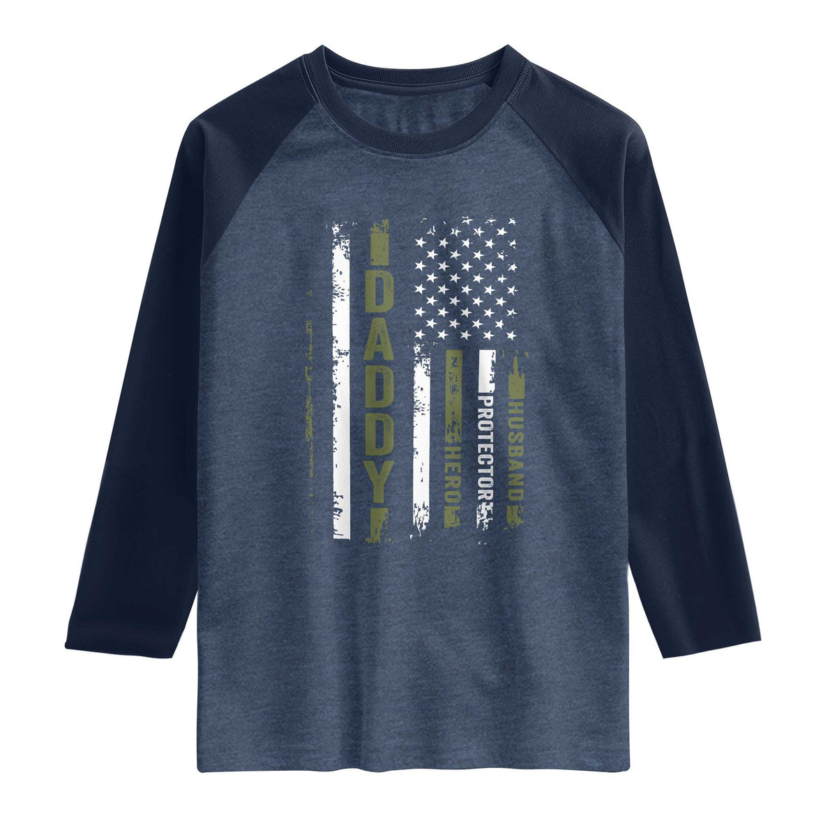 Daddy Husband Protector Hero Raglan Shirt Fathers Day Vintage American Flag