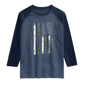 Daddy Husband Protector Hero Raglan Shirt Fathers Day Vintage American Flag