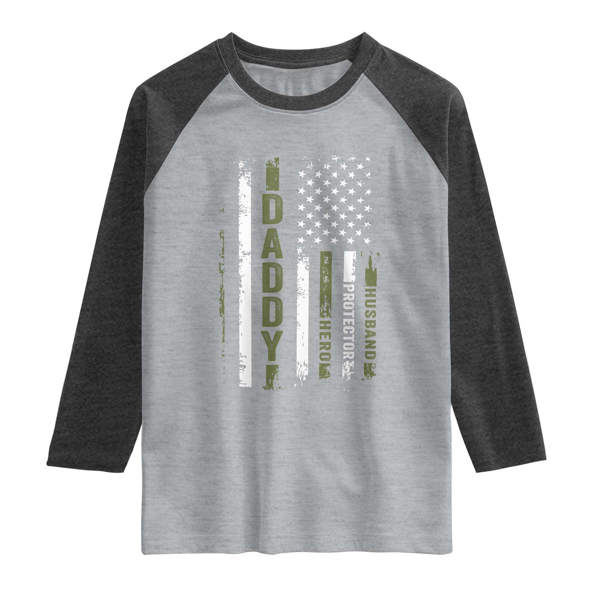 Daddy Husband Protector Hero Raglan Shirt Fathers Day Vintage American Flag